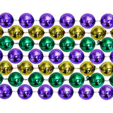 48" 14mm Round Metallic Purple, Green and Gold Mardi Gras Beads - Case (10 Dozen)